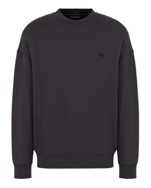 Emporio Armani Blue Logo-Embroiderd Crew-Neck Sweatshirt for men