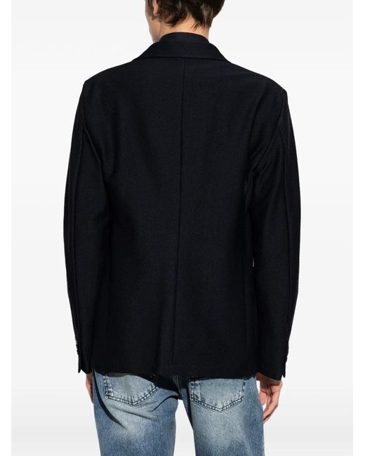 Giorgio Armani Blue Notched-Lapel Textured Jacket for men