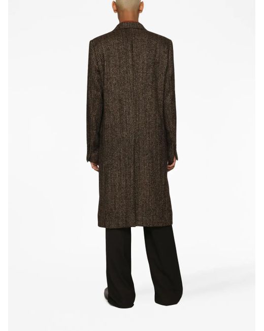 Dolce & Gabbana Gray Double-Breasted Herringbone Coat for men