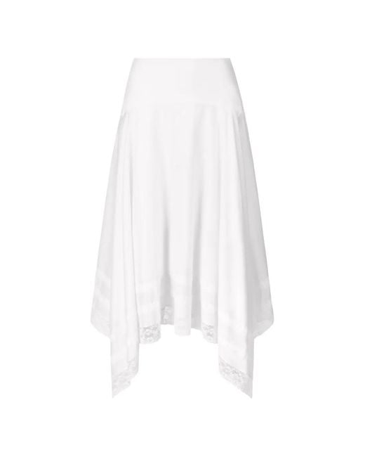 Staud White Ainsley Lace-Trim Handkerchief-Hem Asymmetric Skirt