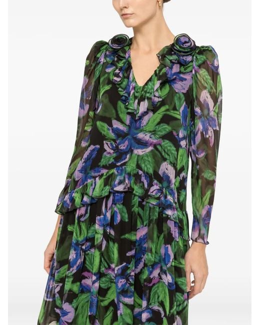 Nissa Green Floral-Appliqué Mini Dress