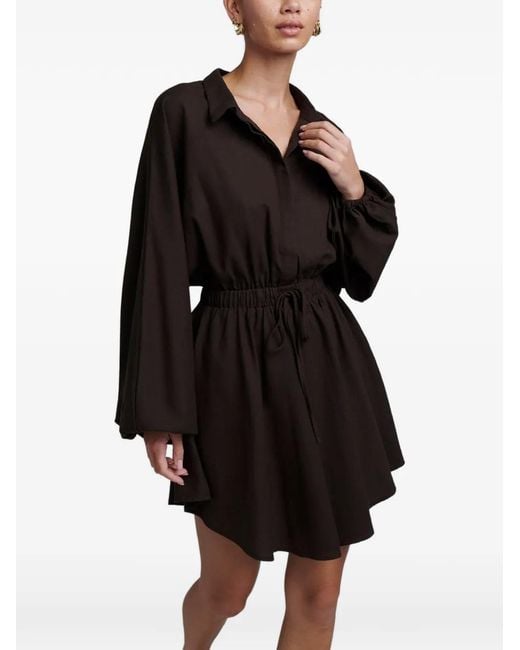 ST MRLO Black Shauna Drawstring-Waist Long-Sleeve Mini Dress
