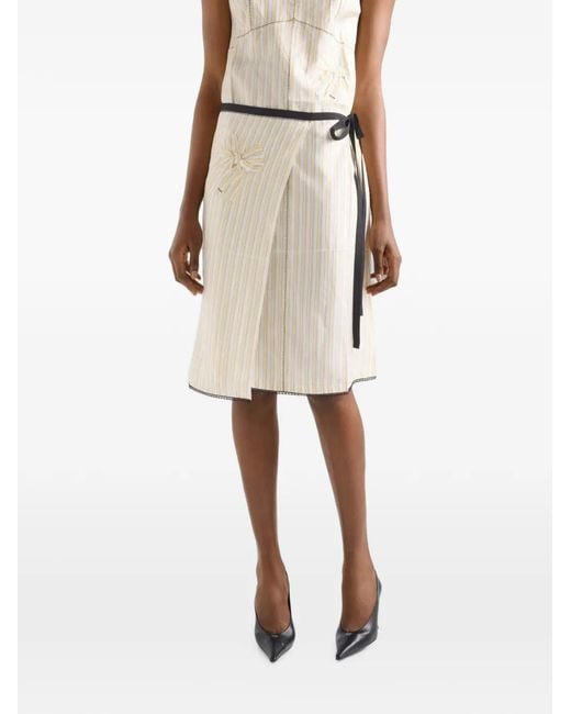 Prada White Embroidered Striped Apron