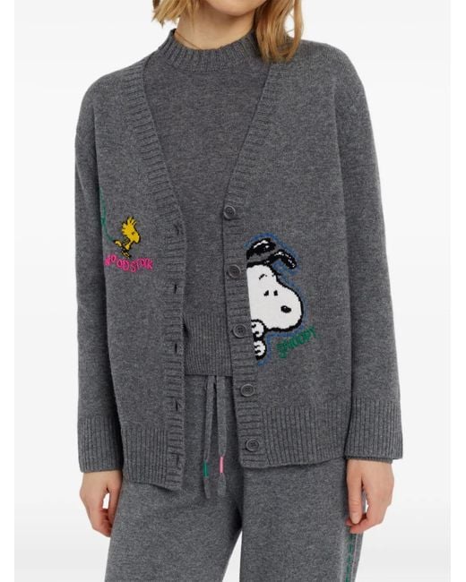 Chinti & Parker Gray Snoopy-Embroidered Cardigan