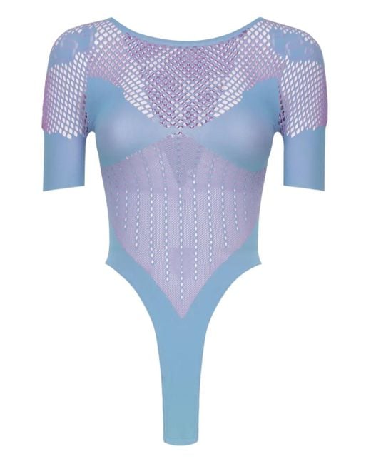 POSTER GIRL Blue Mesh-Panel Bodysuit