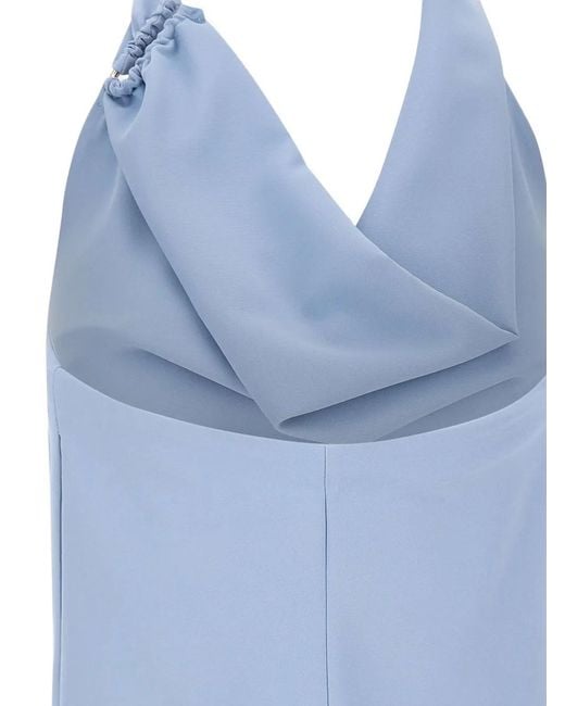 Kaos Blue Draped Shawl Halterneck Blouse
