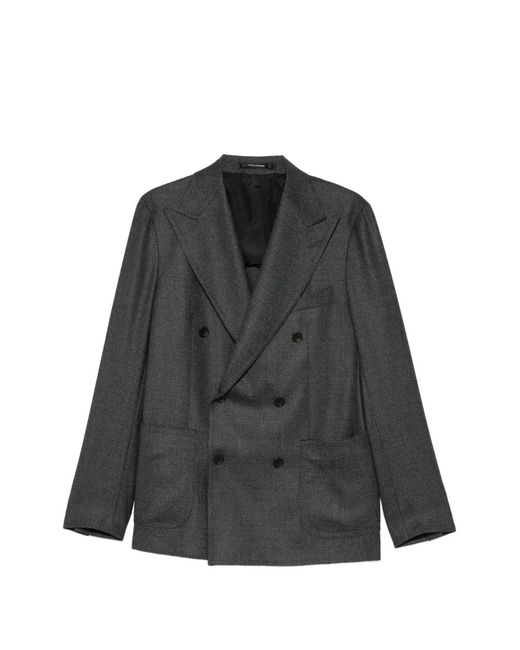 Tagliatore Black Double-Breasted Peak-Lapel Blazer for men