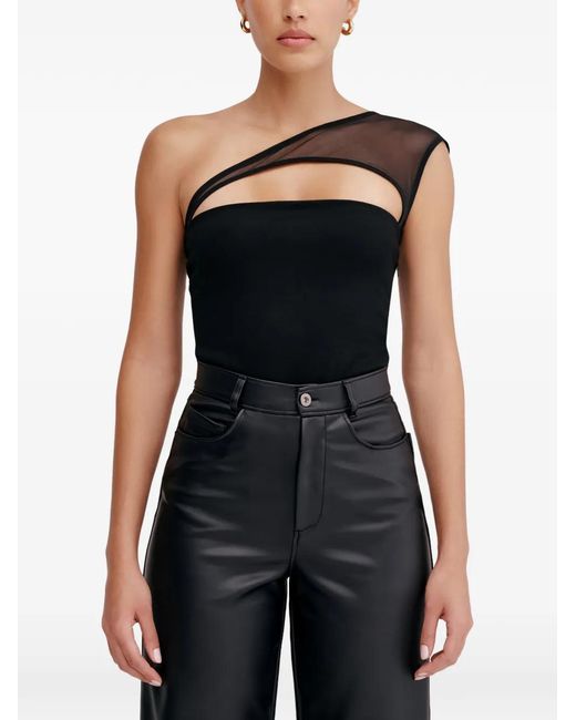 MARCELLA Black Parker Mesh One-Shoulder Top