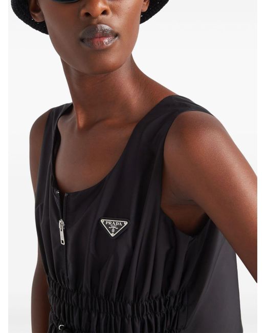 Prada Black Logo-appliqué Re-nylon Midi Dress