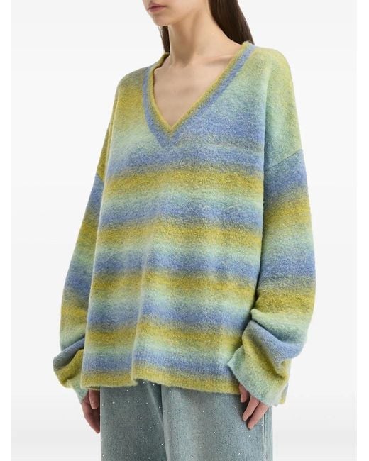 B+ AB Green V-Neck Striped Sweater