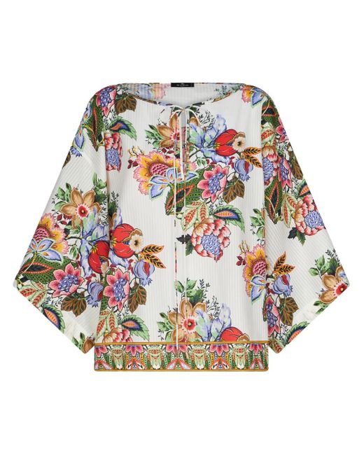 Etro Gray Cotton And Silk Blend Top