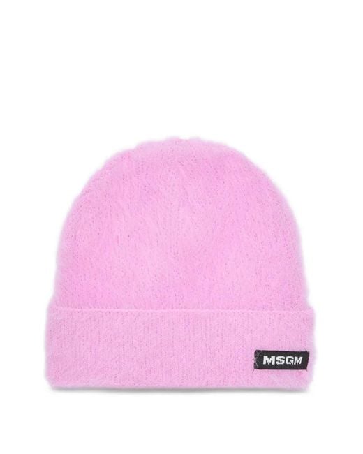 MSGM Pink Logo-Patch Beanie