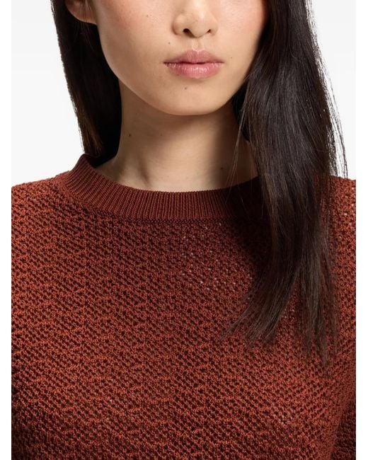 Boss Brown Pointelle-Knit Short-Sleeve Sweater