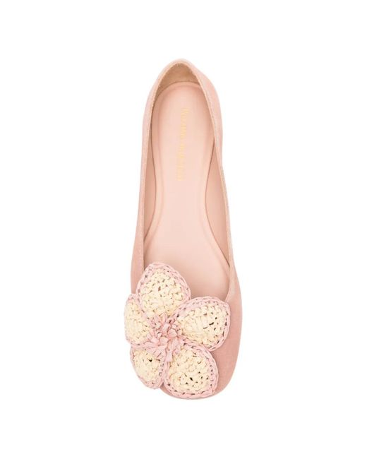 Paloma Barceló Pink Flower-Appliqué Ballet Flats