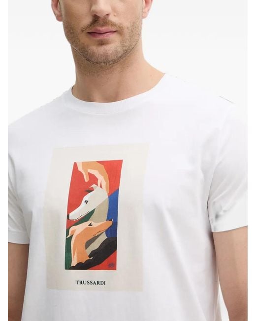 Trussardi White Graphic-Print T-Shirt for men