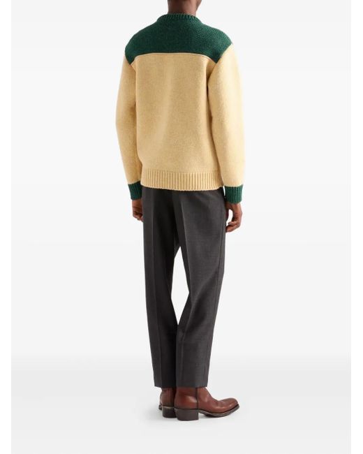 Prada Creme- Und Smaragdgrüner Wollpullover in Green für Herren