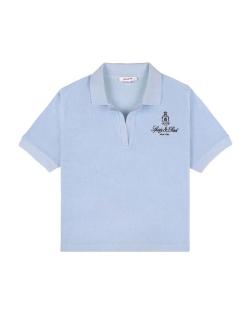 Sporty & Rich Blue Vendôme Crest-Embroidered Terry Polo Shirt