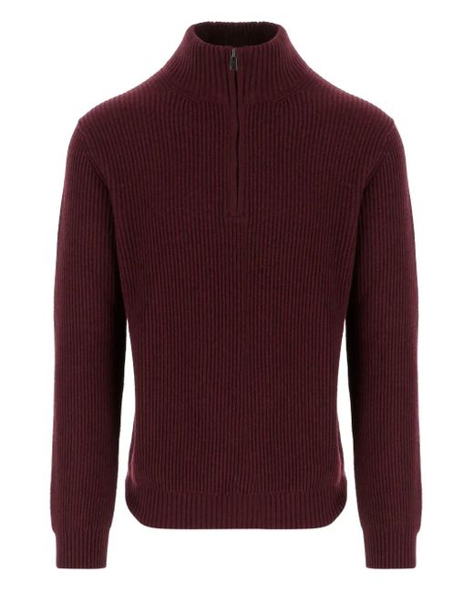 Woolrich Red Ribbed Half-Zip Sweater for men