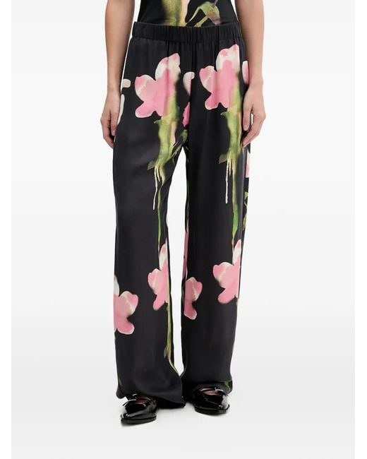 Stine Goya Black Floral-Print Palazzo Pants