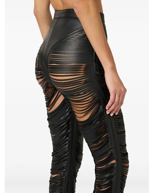 Elisabetta Franchi Black Nappa Leather Trousers With Fringes