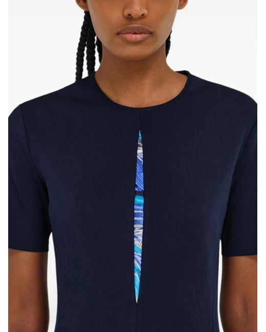 Ferragamo Blue Knit Dress With Rooster Print Inserts