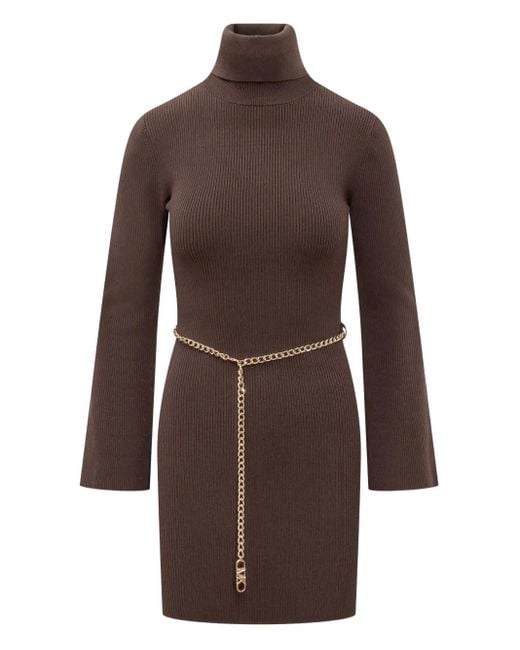 Robe Courte Côtelée À Ceinture En Chaîne MICHAEL Michael Kors en coloris Brown