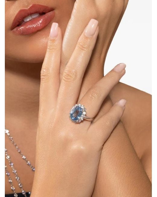 Fantasia by Deserio Natural Princess Diana Aquamarine And Zirconia Ring