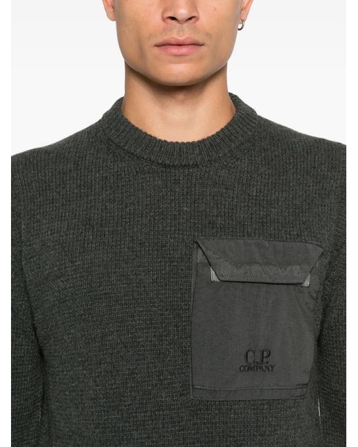 C P Company Gray Chest-Pocket Crew-Neck Sweater for men