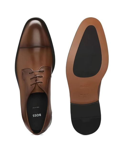 Boss Brown Cap-Toe Derby Shoes for men