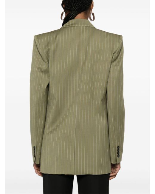 MSGM Green Double-breasted Pinstripe Blazer