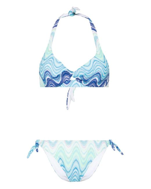 Mc2 Saint Barth Blue Yali Wave-pattern Bikini Set