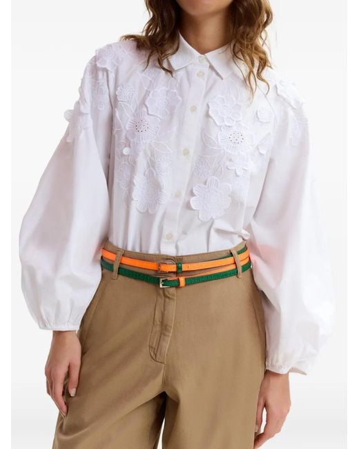 Essentiel Antwerp White Embroidered Balloon-Sleeve Shirt