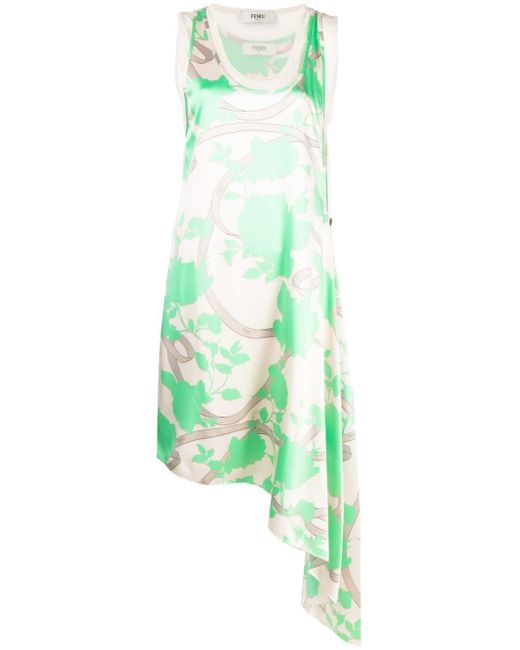 Vestido drapeado con motivo floral Fendi de color Green