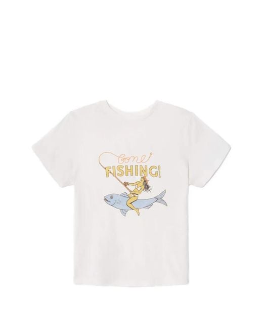 Re/done White Boyfriend Fishing T-Shirt