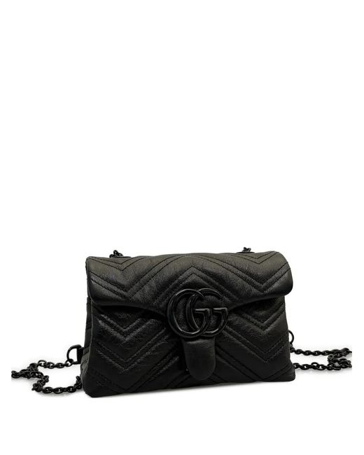 Gucci Black Chevron-Quilted Chain-Strap Shoulder Bag