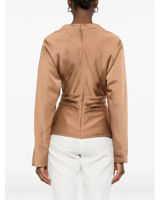 Jonathan Simkhai Natural Victoria Draped Cowl-Neck Top