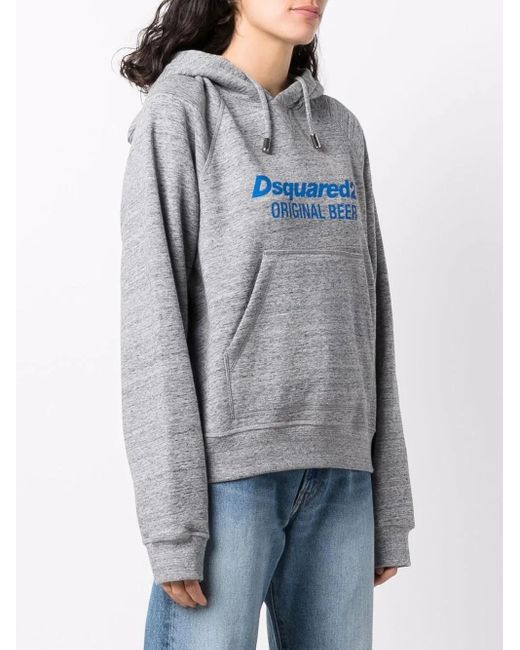 DSquared² Gray Logo-Print Cotton Hoodie