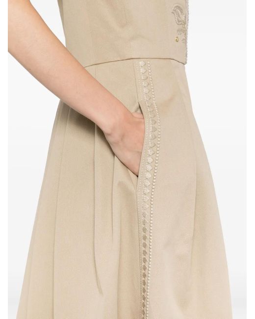 Elie Saab Natural Embroidered Gabardine Dress