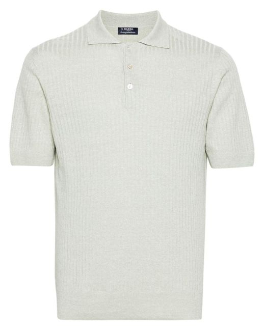 Barba Napoli White Ribbed Linen-blend Polo Shirt for men