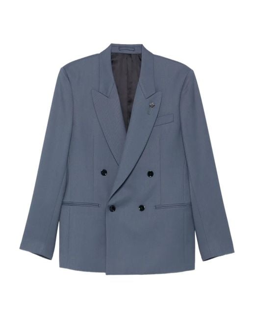Lardini Blue Double-Breasted Wool Jacket for men