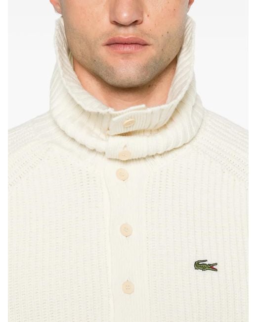 Lacoste White Ribbed-Knit High-Neck Sweater for men