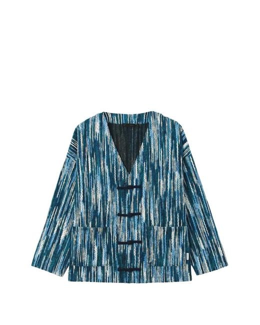 FIVE CM Blue Frog-Fastening Melange-Effect Cardigan for men