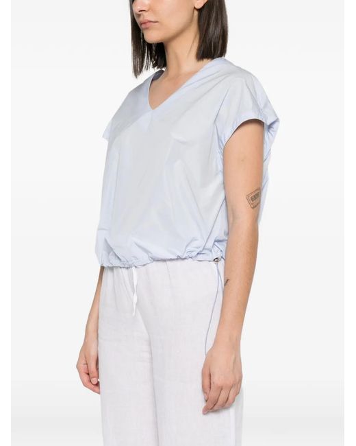 Herno White Polyester Drawstring-Hem V-Neck Top