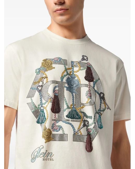 T-Shirt À Logo Strassé Philipp Plein pour homme en coloris White