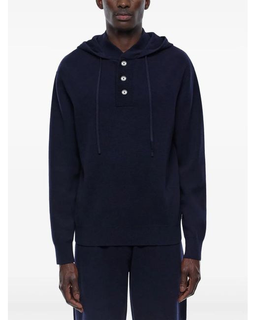 Fursac Blue Buttoned Knitted Hoodie for men