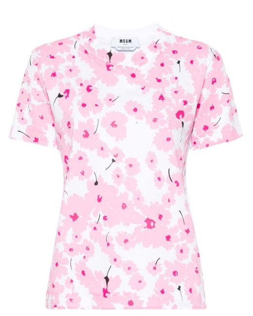 T-shirt a fiori di MSGM in Pink