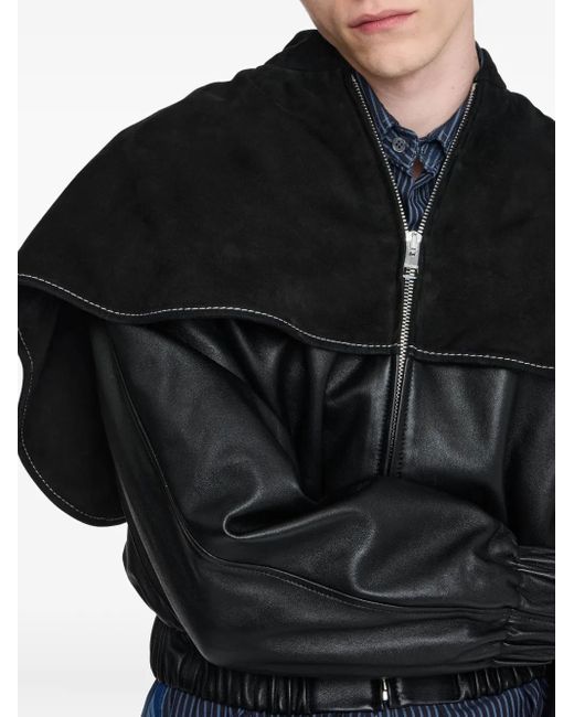 J.W. Anderson Black Oversized-Collar Leather Jacket for men