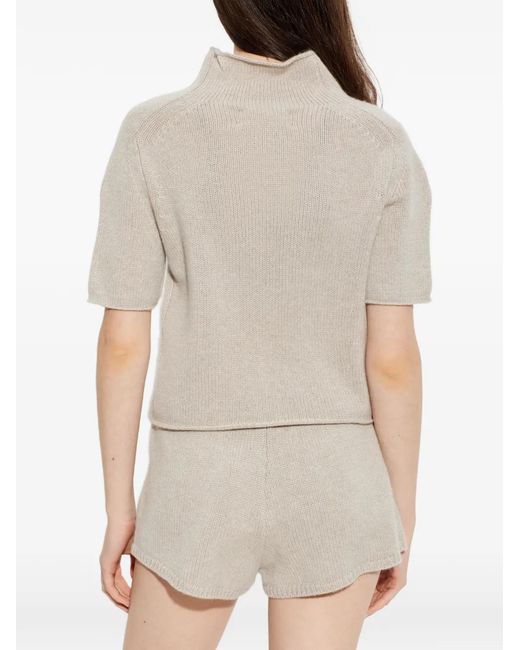 Lisa Yang White Ribbed Short-Sleeve Knitted Top