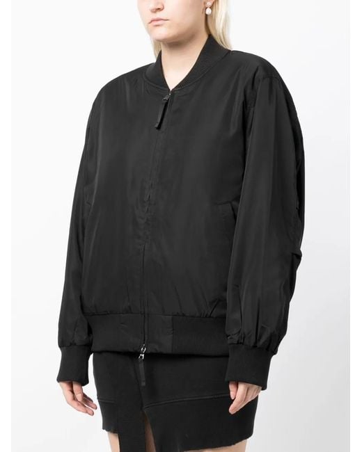 B+ AB Black Baseball-Collar Zip-Up Bomber Jacket