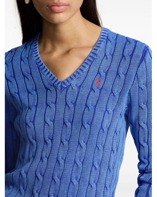 Polo Ralph Lauren Blue V-neck Cable-knit Jumper